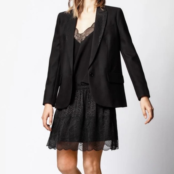 Zadig & Voltaire Black Blazer with Glitter Detail on collar size 40 about a 8-10 - Picture 11 of 14